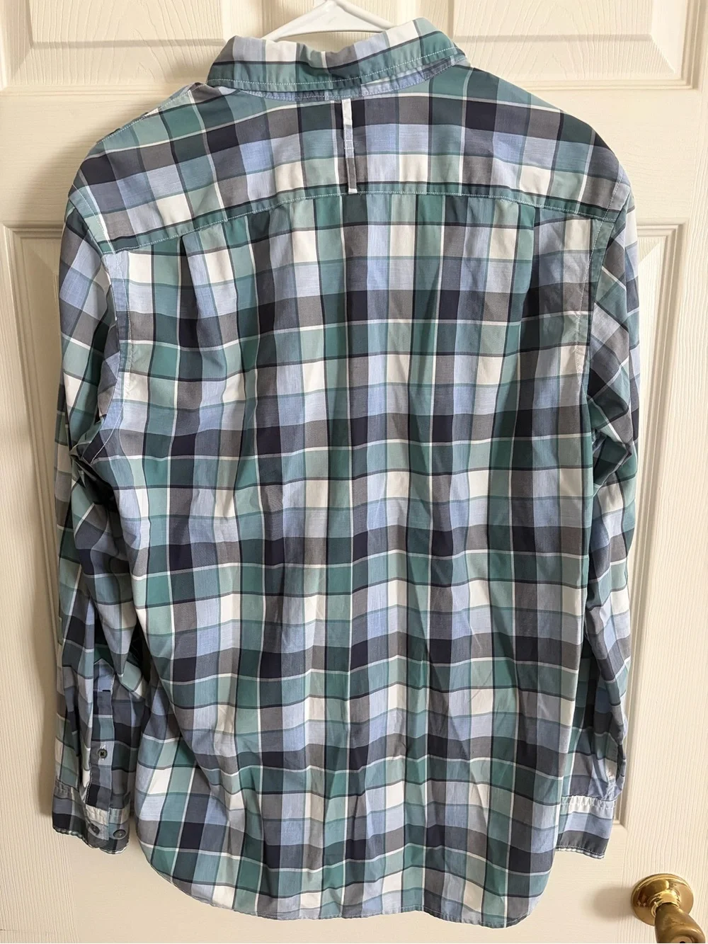 Banana Republic Men’s Blue, Green & White Plaid Button-Down Shirt